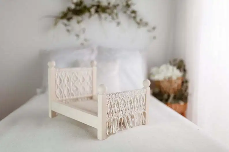 Accesorios de fotografía de recién nacido, cama de fotos de bebé, accesorios tejidos a mano de madera maciza asistida, accesorios de posar con