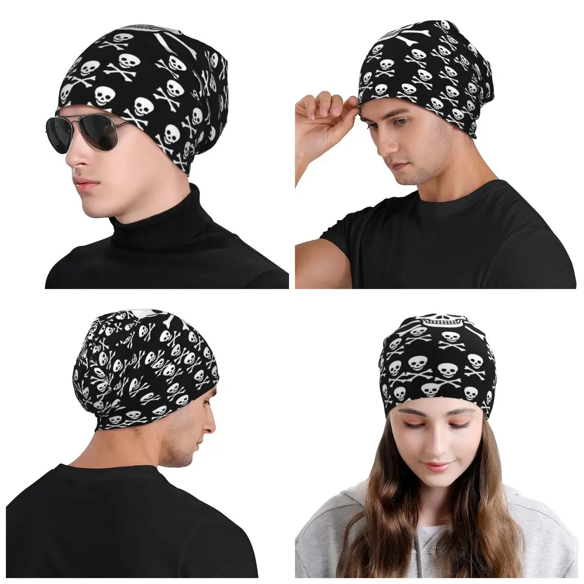 Custom Skull Print Bonnet Hats Street Knit Hat For Women Men Winter Warm Horror Skeleton Death Skullies Beanies Caps