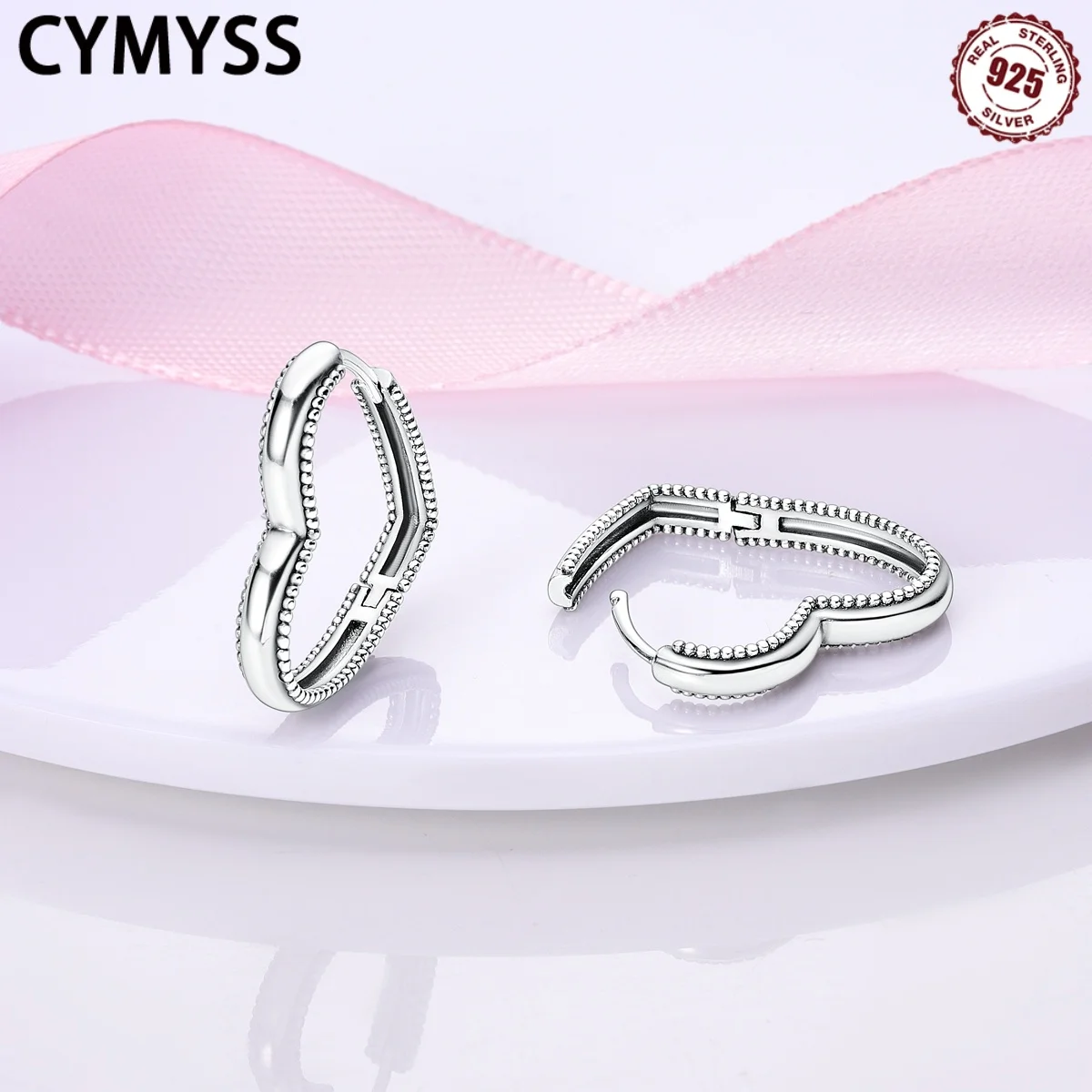 أقراط CYMYSS من الفضة الإسترليني عيار 925 أقراط جديدة على شكل قلب قلادة أصلية مناسبة لإعطاء الأقراط للأصدقاء في الحفلات #2