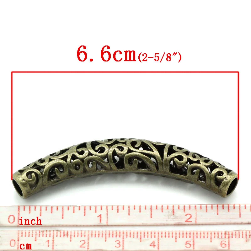 5PCs Hot Sale- Loose Spacer Beads Tube Antique Bronze Hollow Metal Beads for DIY Jewely Making Beads 6.6x1.1cm,