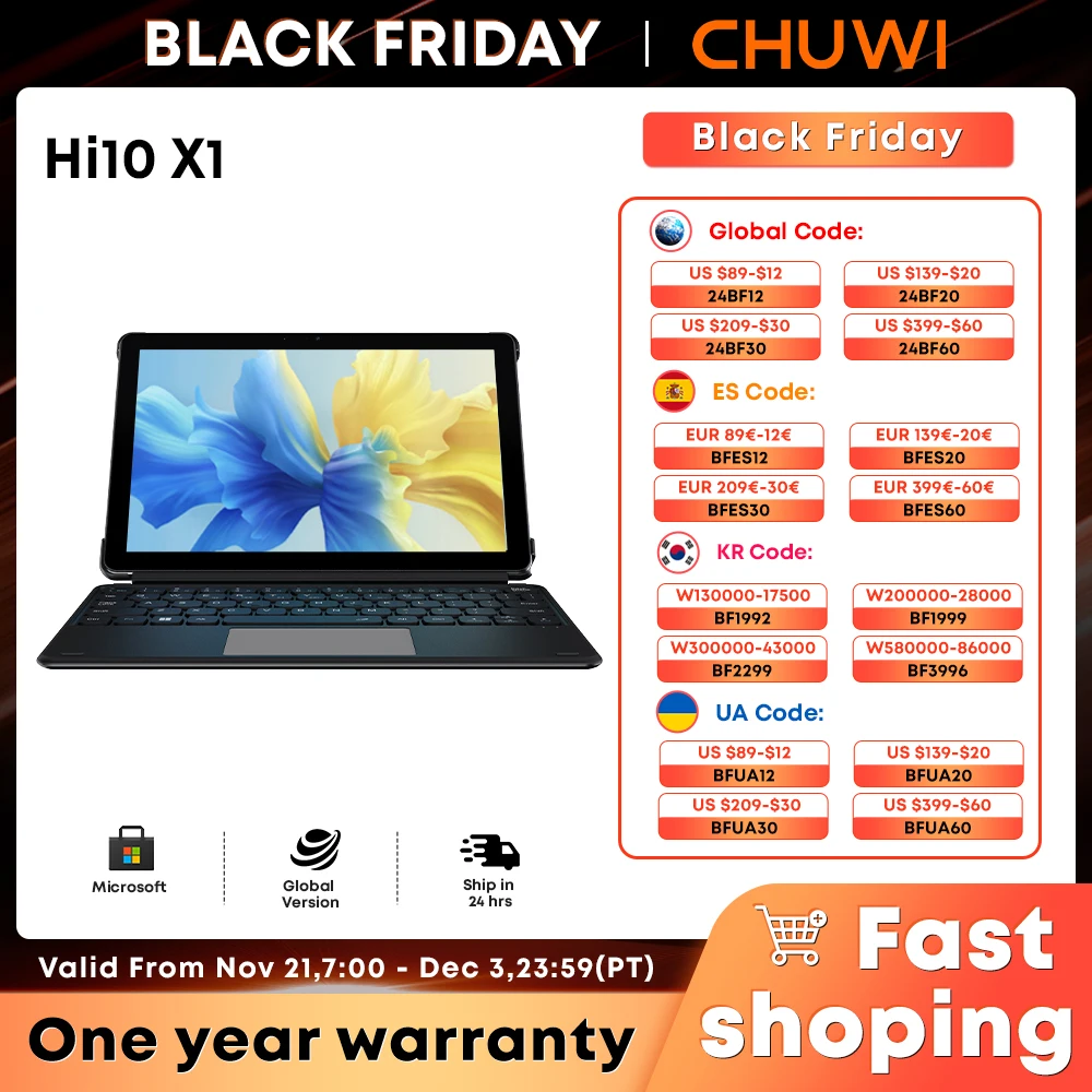 CHUWI Hi10 X1,Tablet Laptop 2 IN 1,8GB DDR5 256GB SSD,Intel N100 UHD Graphics,10.1