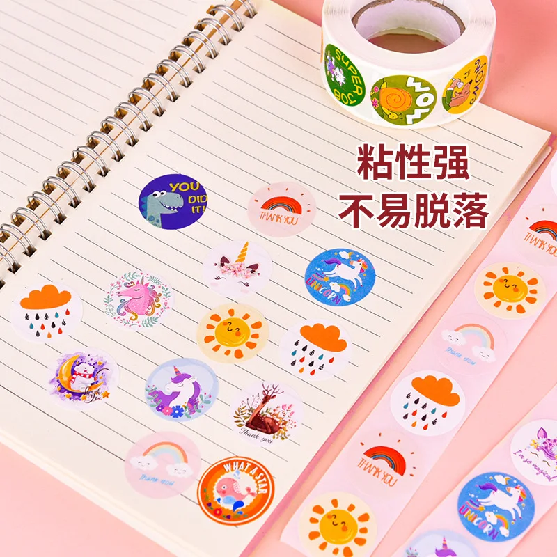 500Pcs Children\'s Cartoon Animal Stickers Baby Stickers Kindergarten Inspirational Little Red Flower Reward Roll Stickers