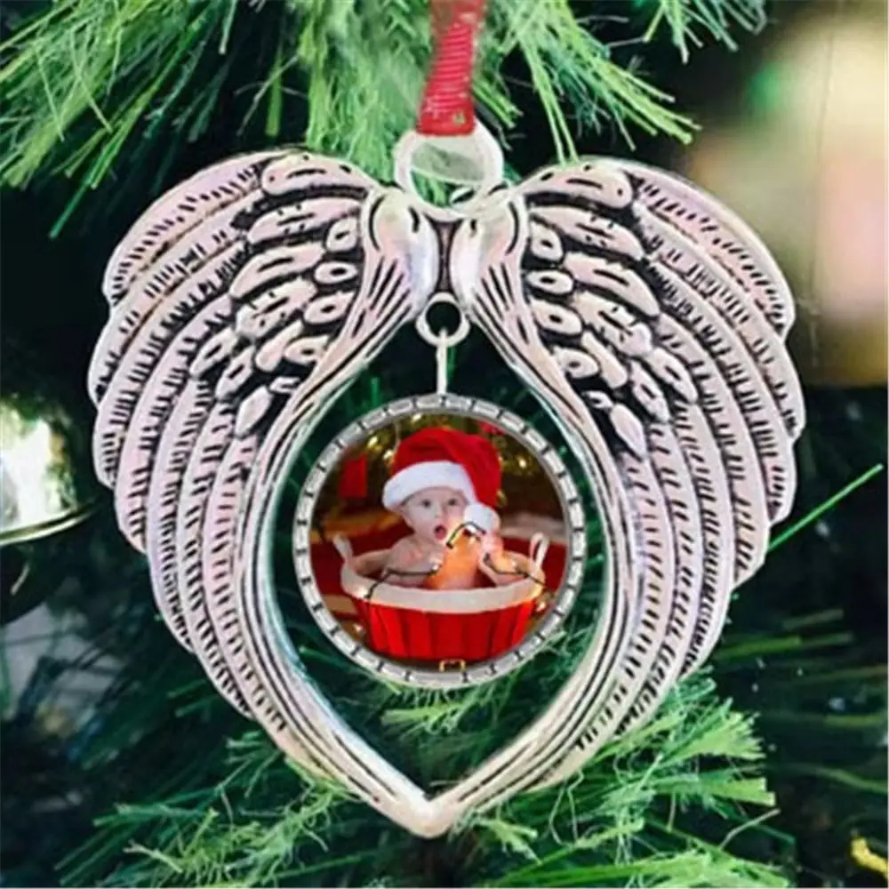 Angel Wings Christmas Ornaments Stainless Steel Angel Wings Ornaments for Christmas Tree Decorations Gift Box Home Decor Pendant