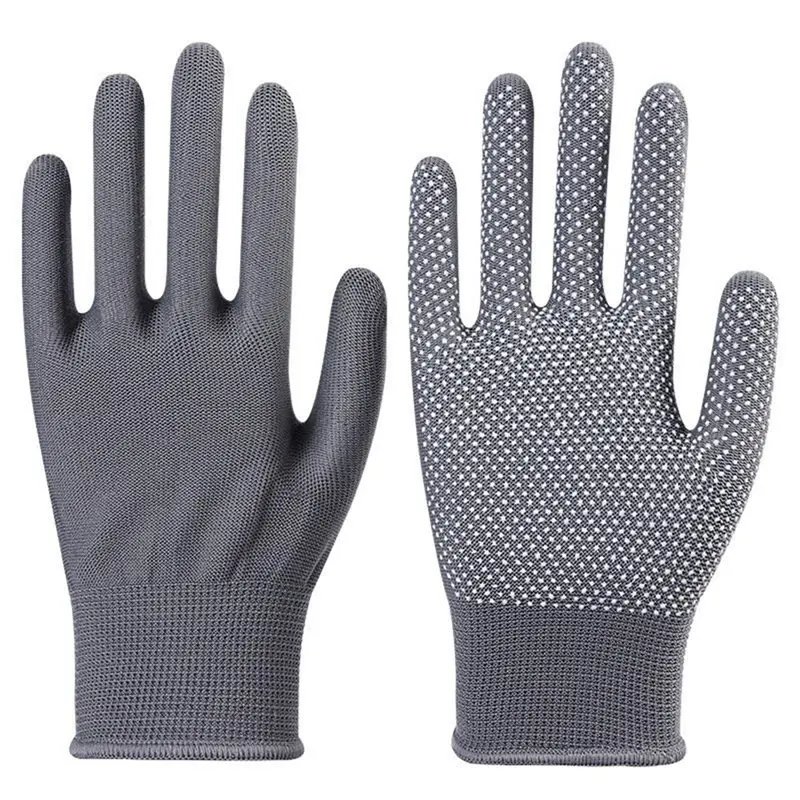ABZZ-Breathable Nylon Work Gloves, Non-Slip, Packaged, Wear-Resistant, For Construction Site, Labor Protection Grey