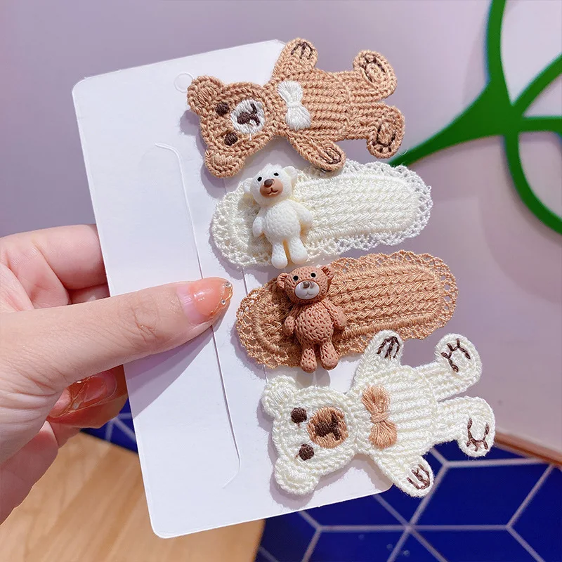 2PCS Cute Bear Hairpin Hand Knitted Hairpin Hairpin Cartoon Baby Girl Korean Style Hairpin Bb Clip Girl Hair Accessories