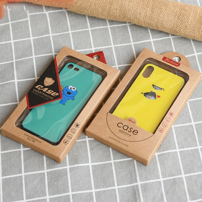 

50Pcs/lot iphone6/7/8 X/S/Plus Mobile Phone Case Packaging Box with Window Brown Cardboard and PVC Display box with Hook up