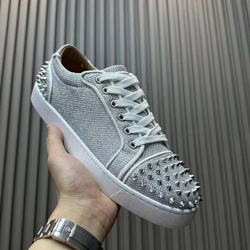 

italian brand designer rivets shoes for men fashion singer stage DJ dress studded shoe lace-up flats spikes sneakers footwear