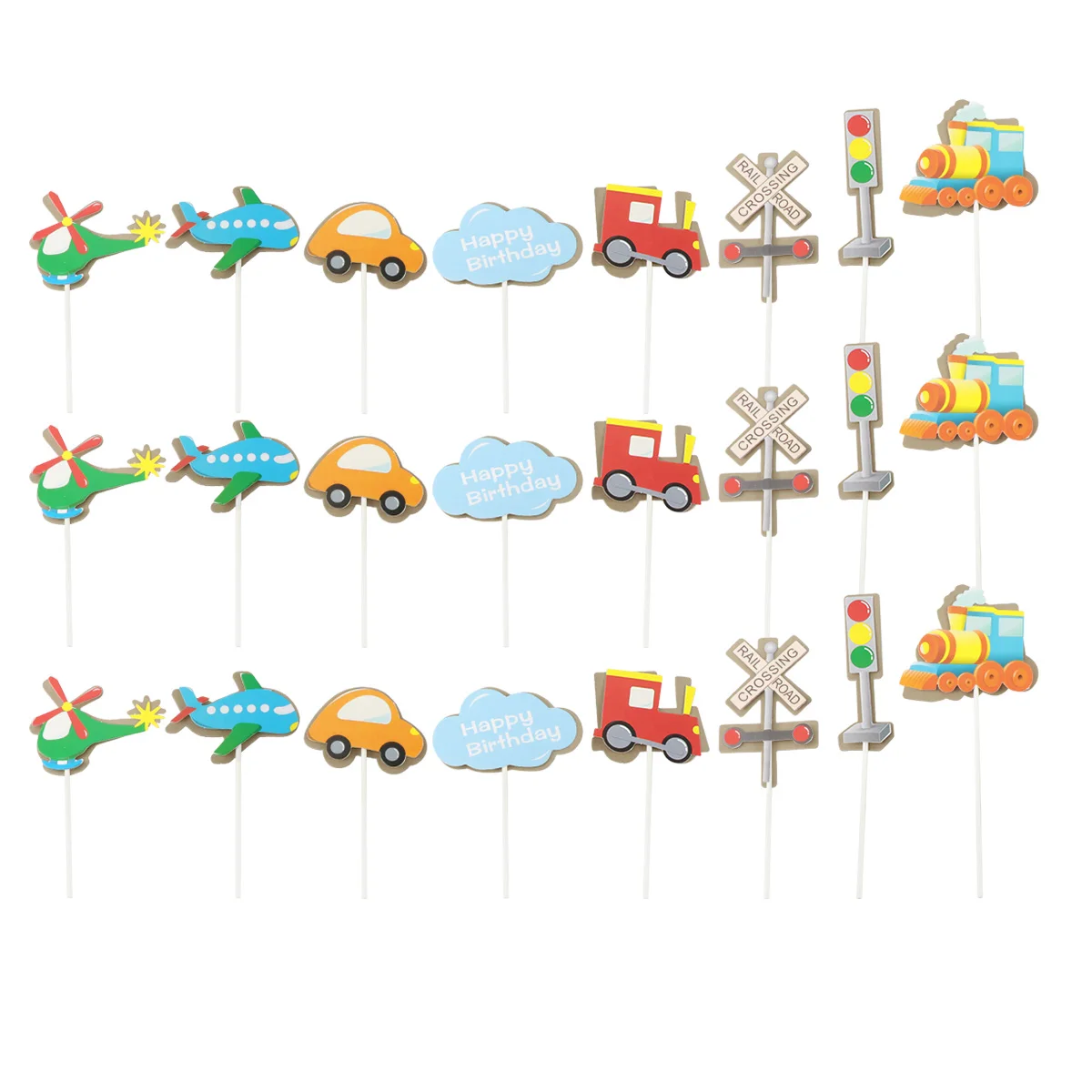 

32PCS Train Cake Toppers Paper Cupcake Picks Vehicle Party Supplies Eco Friendly Food Decorations Unique Shape Kids Birthday