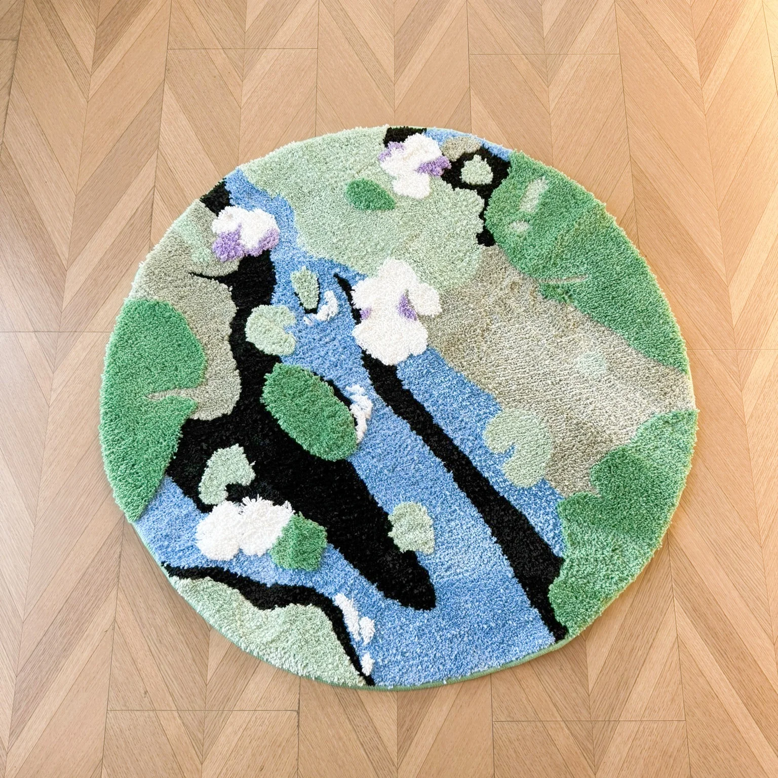 زنبق الماء بركة نمط معنقدة البساط جولة الأخضر الأزرق رقيق أشعث السجاد عدم الانزلاق ماصة حمام حصيرة غرفة المعيشة غرفة نوم الطبيعة #1