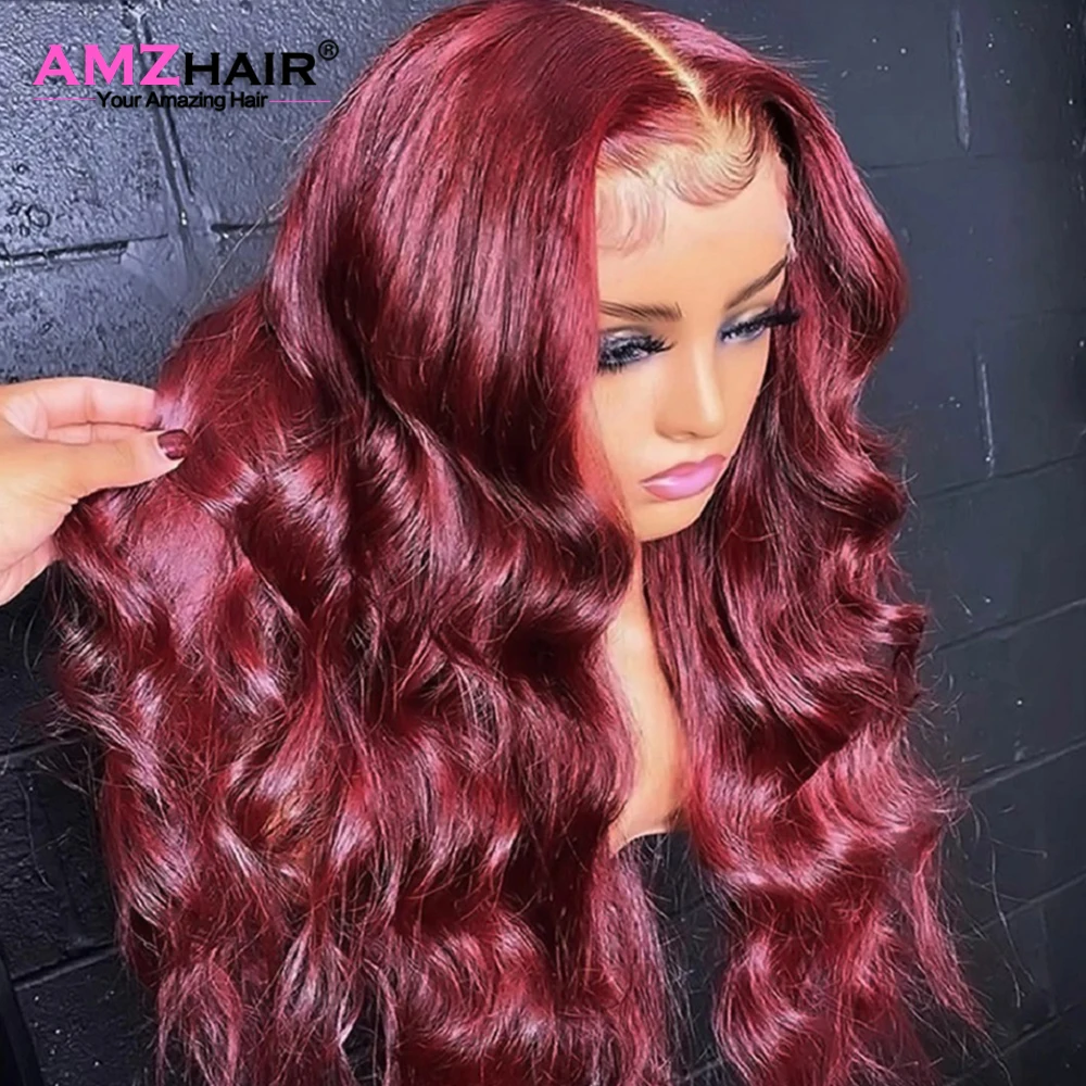 99J Bordeaux Body Wave 13X4 Lace Front Menselijk Haar Pruik Voor Zwarte Vrouwen Braziliaanse Donkerrood Gekleurde Kant frontale Pruik Preplucked