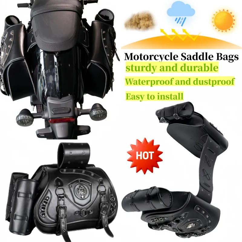 

1 пара мотоциклетных седельных сумок с подстаканником, большая вместительная ретро-сумка для мотоцикла, черная подвесная сумка для мотоцикла с черепом для Ha
