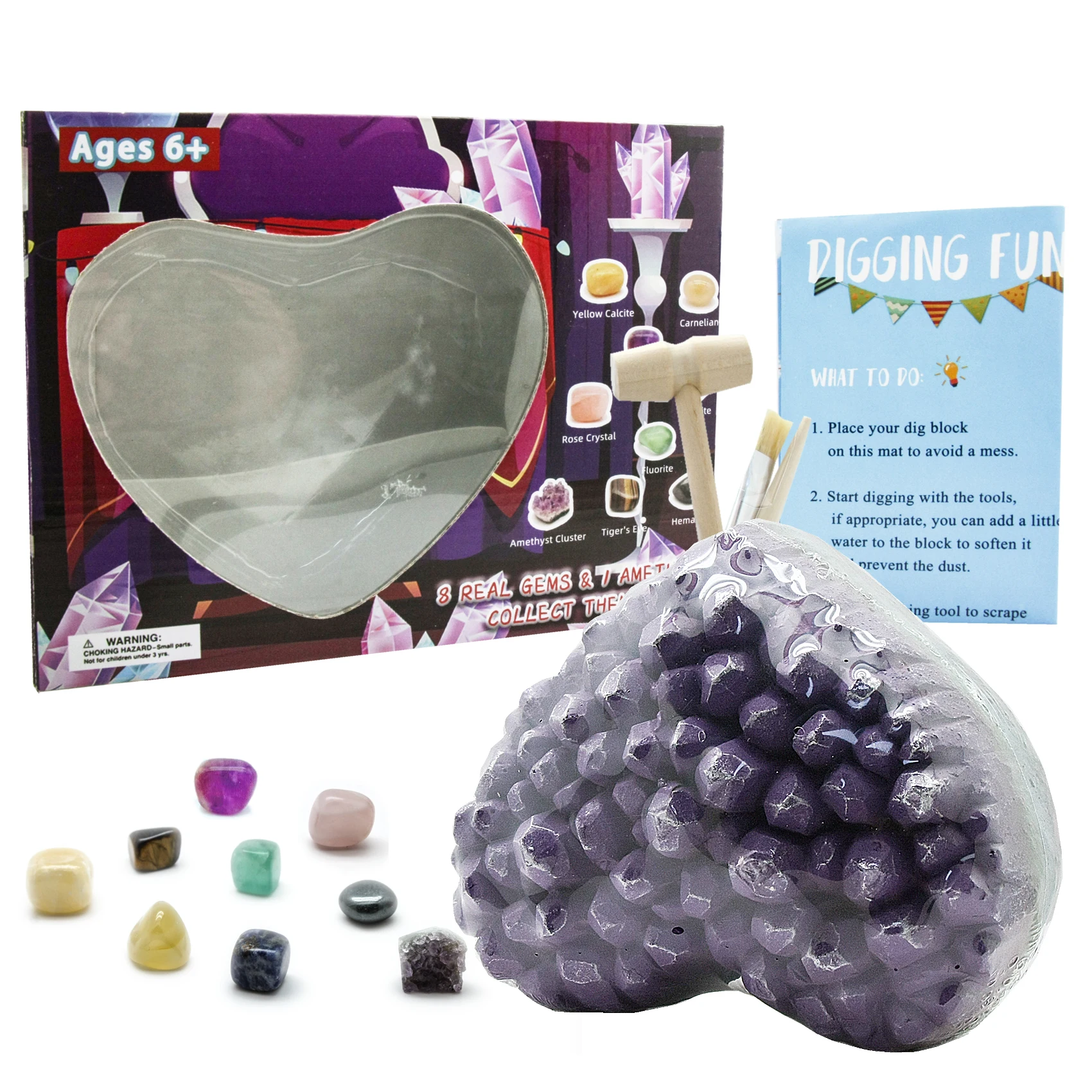 Science Mining Dig Kit Toys 9 Real Gemstones Amethyst Crystal Rock Collection Educational STEM Geology Kids Boys Girls Age 6+