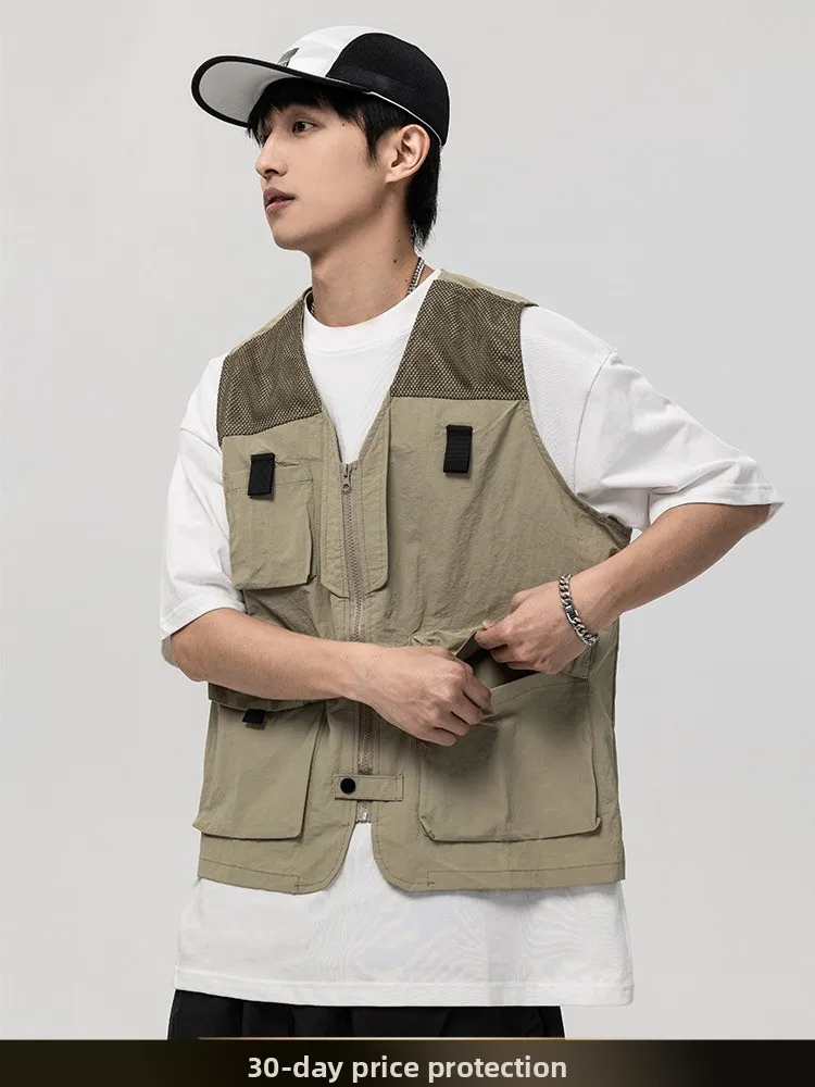 

NTED Mountain Series Outdoor Multi-ket Functional Sle Workwear oulder Jaet Summer Thin V-Ne Splicing Fiing Vest