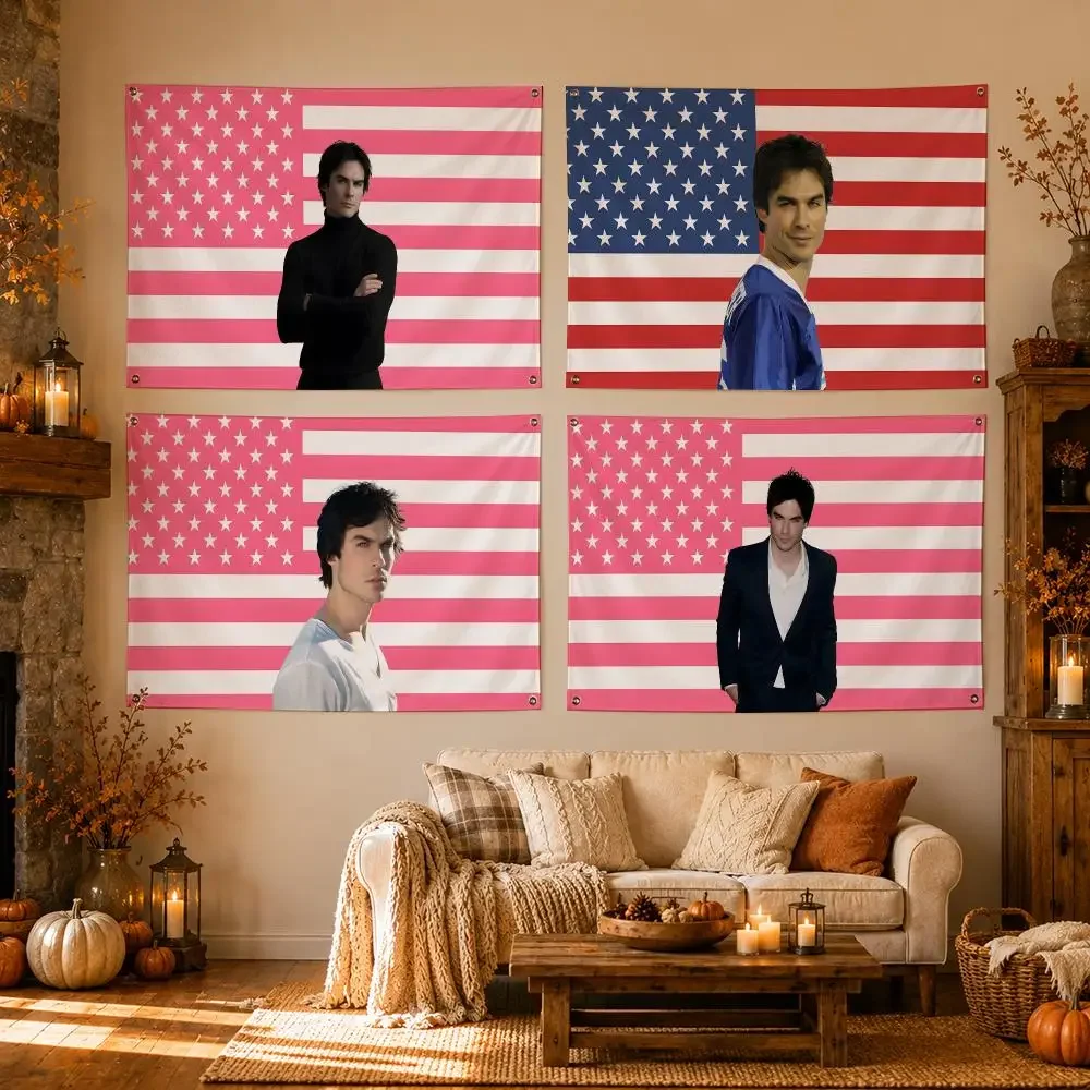 TV Series Damon Salvatore Flags Flags for Room, Bedroom, Home, Outdoor, Wall Hanging, Concert Print, Art Banner