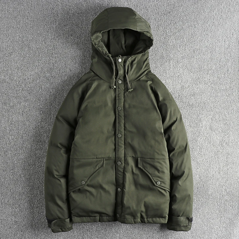 Winter New American Retro Duck Down-Filled Cargo Puffer Parka Jacket with Hood Men's Amekaji Trendy Thick Oversized Trench Coat