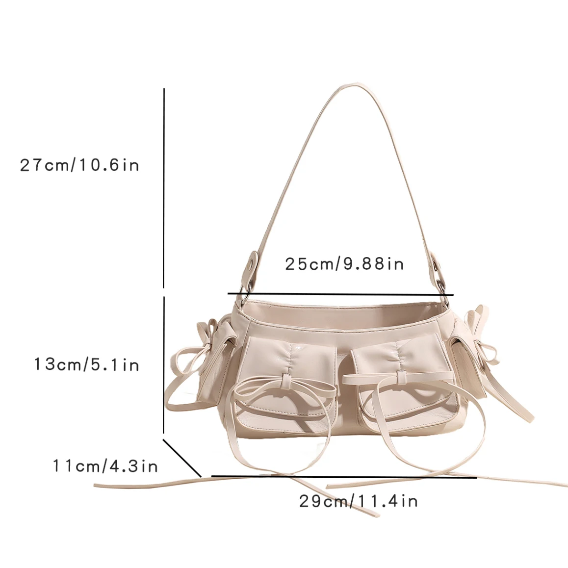 Small PU Leather Double Pockets Design Shoulder Bags For Women 2024 Female Underarm Bag Lady Handbags and Purses Bow Bag Silver