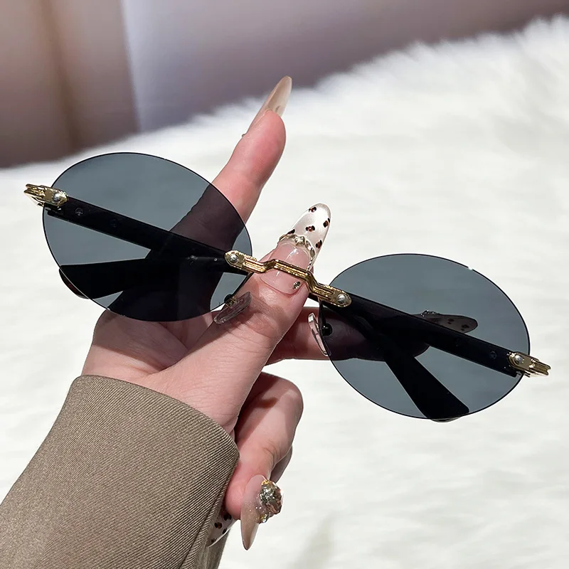 

Wooden Sunglasses Fashion Women Rimless Oval Sun Glasses Trendy Outdoor Summer Accessory Vacation Wedding Party Eyeglasses