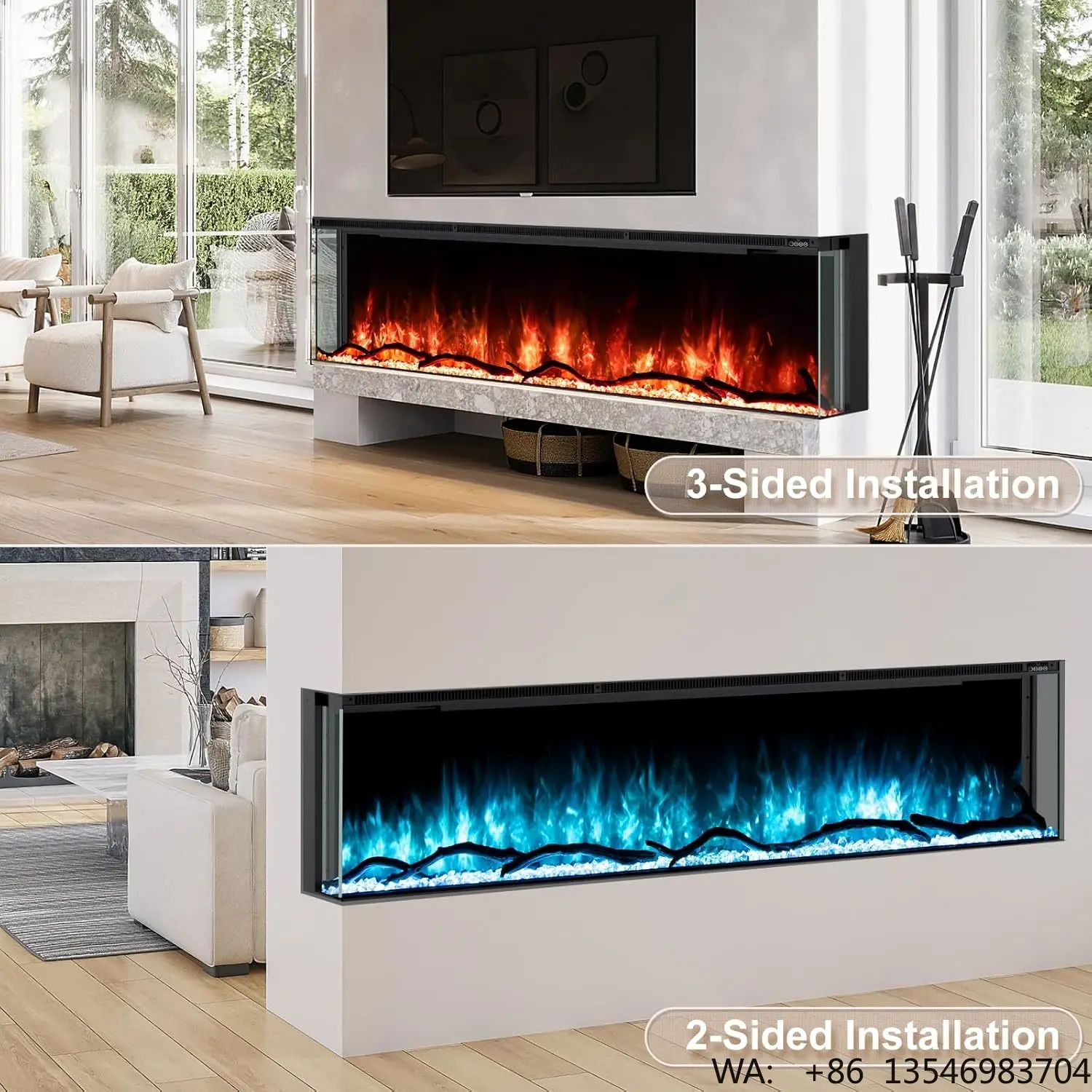 Smart WiFi Electric Fireplace Insert, Kalsubo 100 Inch 3 Sided, 251 RGB Flames, Recessed Dual Heater 750W 1500W