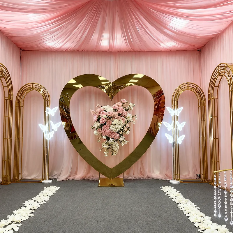 

Металлическое сердце, свадебная арка, фон из нержавеющей стали, золотой, серебряный, вечерние, сценический декор с основанием для внутренних и наружных мероприятий