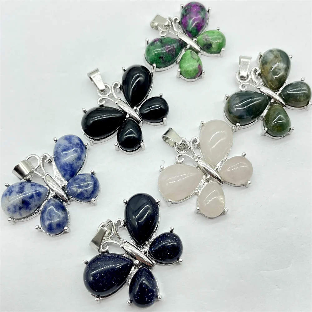 Natural Stone Quartz Crystal Amethysts Animal butterfly charm Pendant DIY Jewelry Making Necklace Accessories Women Gift 10pcs
