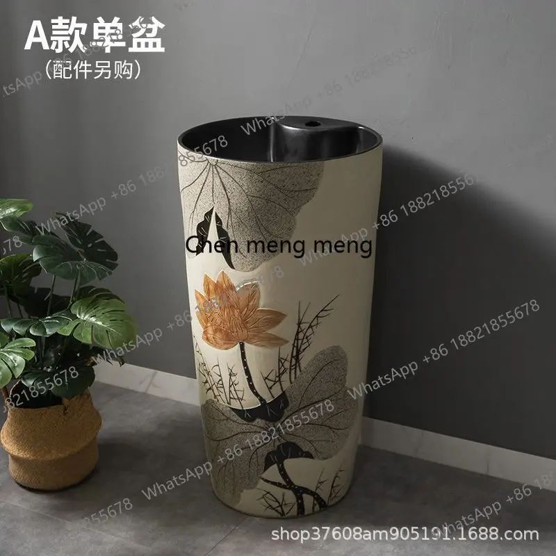 

Retro column wash basin villa balcony floor-to-ceiling washbasin household integrated column basin outdoor pool