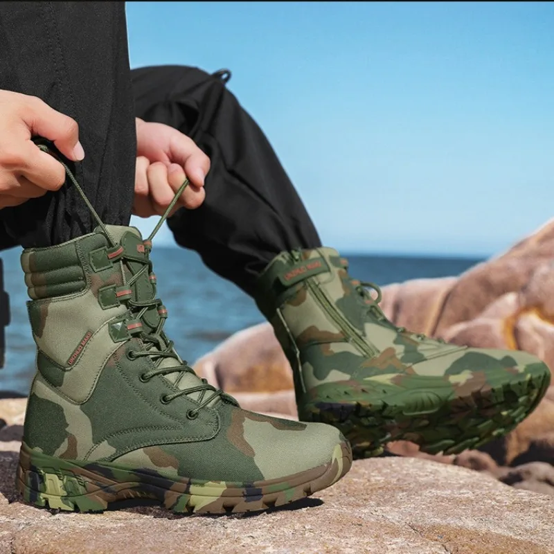 Men Camouflage Boots Fashion High-top Hiking Boots Outdoor Work Safety Shoes for Men Tactical Booties Jungle Training Boot Botas