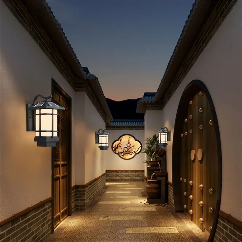 TEMOU Solar Wall Light Fixture Outdoor Modern LED Sconce Impermeável Pátio Iluminação para varanda Pátio Pátio Villa Corredor