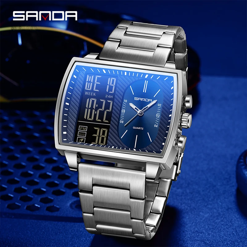 6238 movimento duplo 2 tempo esporte relógio de pulso dos homens à prova dwaterproof água relógios eletrônicos montre homme à prova de choque digital relógio masculino 2229