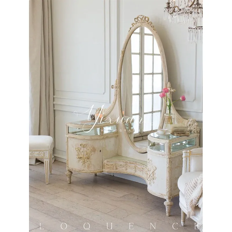 European French Vintage Hand Carved Large Storage Full Length Mirror Art Decor