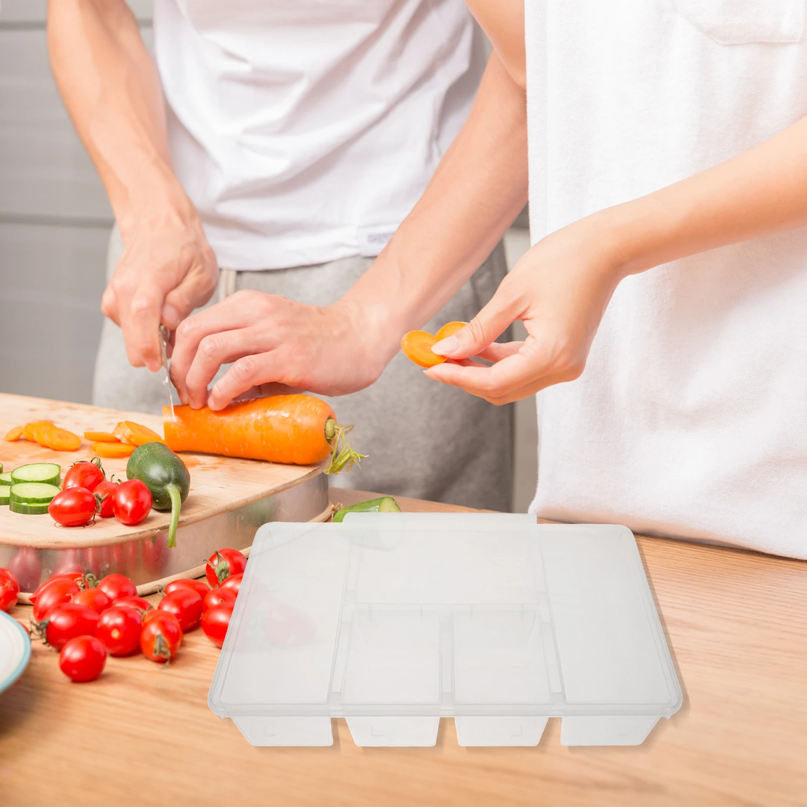 

5 Compartment Food Container Veggie Tray Divider Lid Refrigerator Organizer Snack Storage Box Fridge Organizer