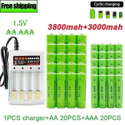 AA +AAA Battery New 1.5VRechargeableBattery AA3800MAH AAA3000MAH with Charger for LED Flashlight Flashlightorelectronicdevices