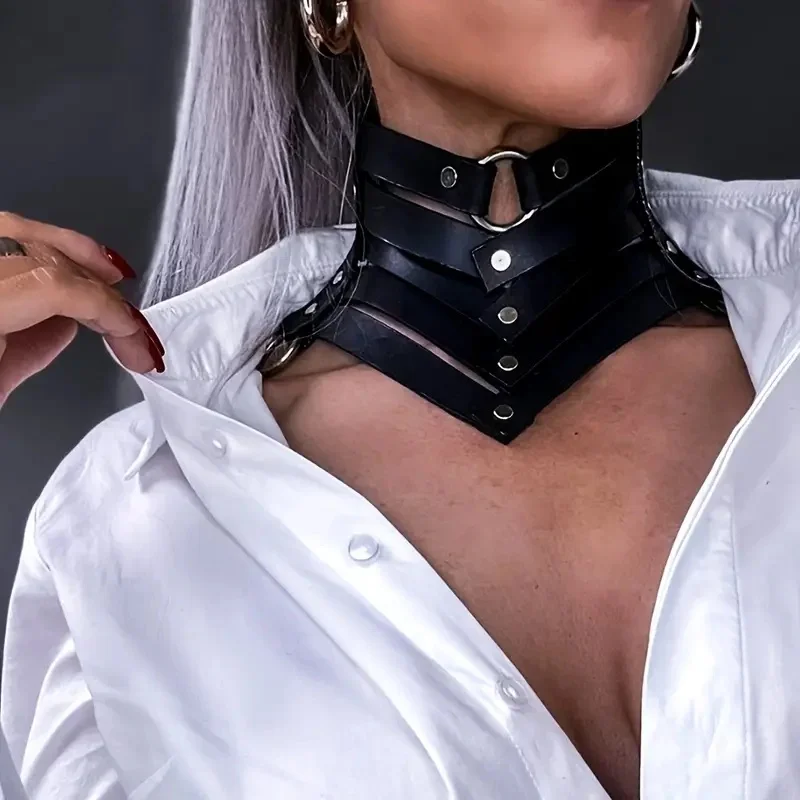 여성용 고딕 펑크 초커, O-링이 있는 다층 PU 가죽 칼라 목걸이, 패션 고딕 할로윈 파티 액세서리