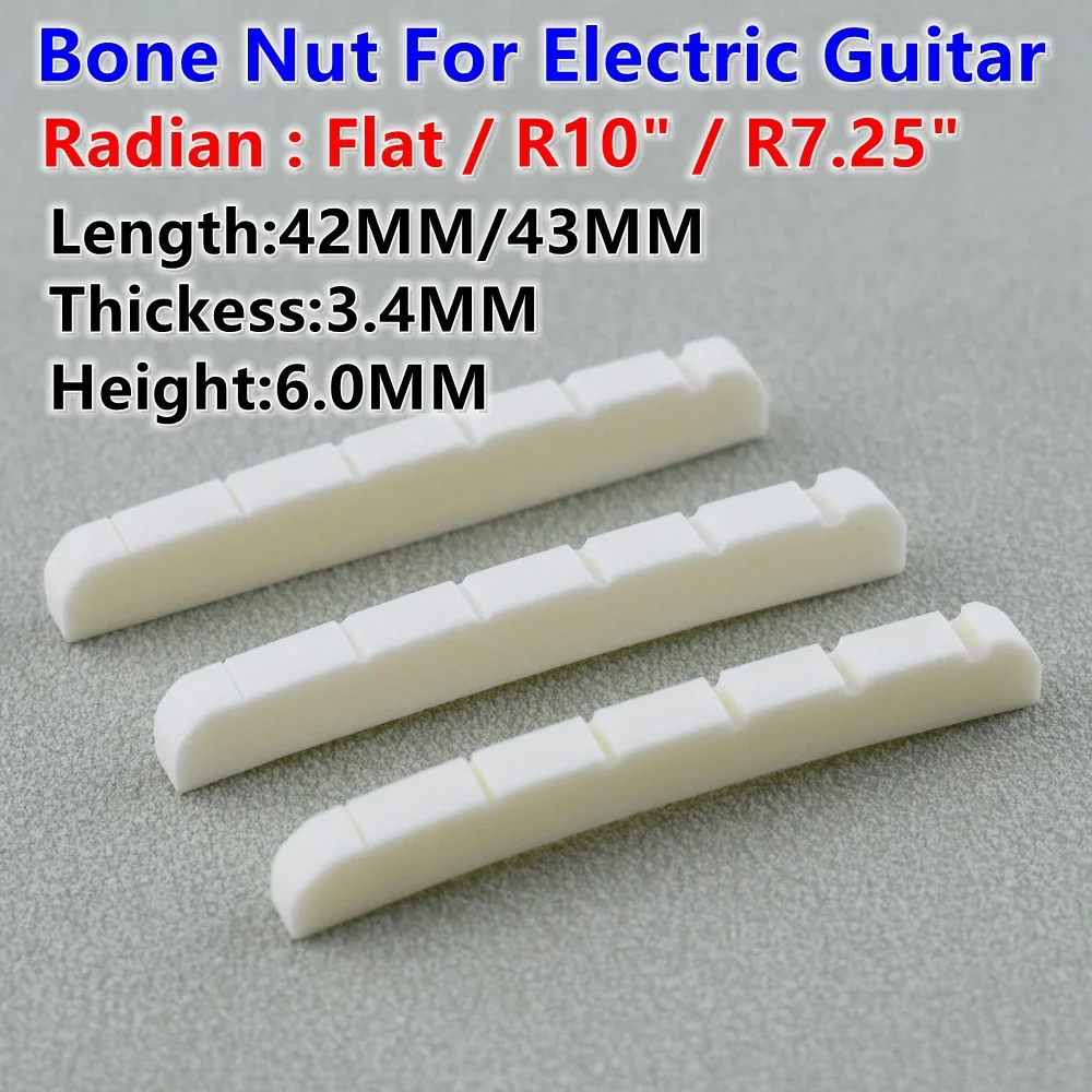 Elektro Gitar İçin Gerçek Oluklu Kemik Somunu (Alt Düz / R7.25 / R10 42MM/43MM*3.4MM*6MM)
