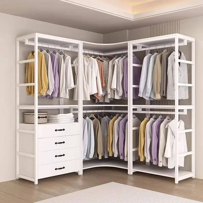 Simple wardrobe household bedroom cloakroom hanging clothes rack floor combination modern simple metal storage locker