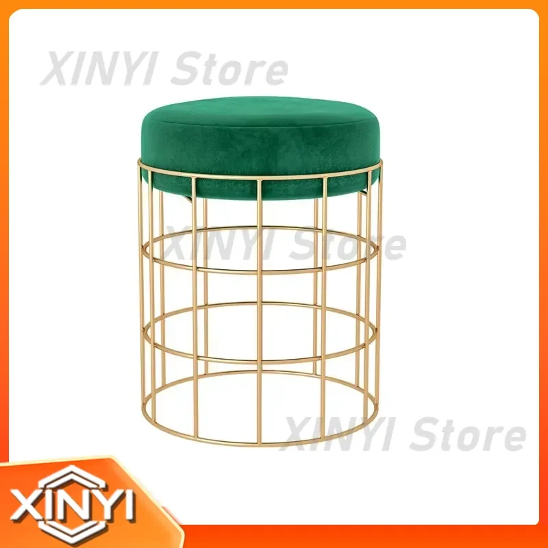Modern Minimalist Upholstered Round Stool for Home Bedroom Hallway Shoe-Changing Bench Wrought Iron Base Living Room Accent