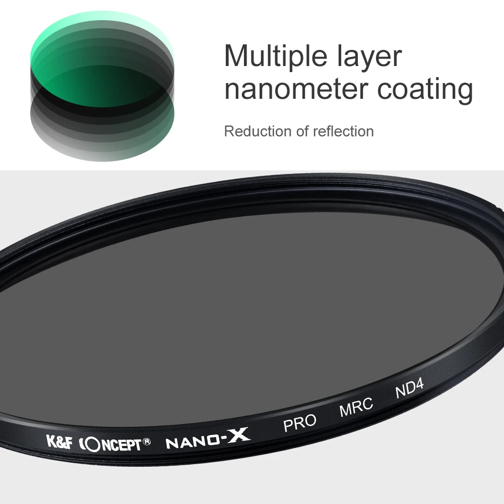 K&F Concept ND4 Fixed Neutral Density Lens Filter HD 28 Multi-Layer Coating Optical Glass for Camera with 5 PCS Cleaning Cloth