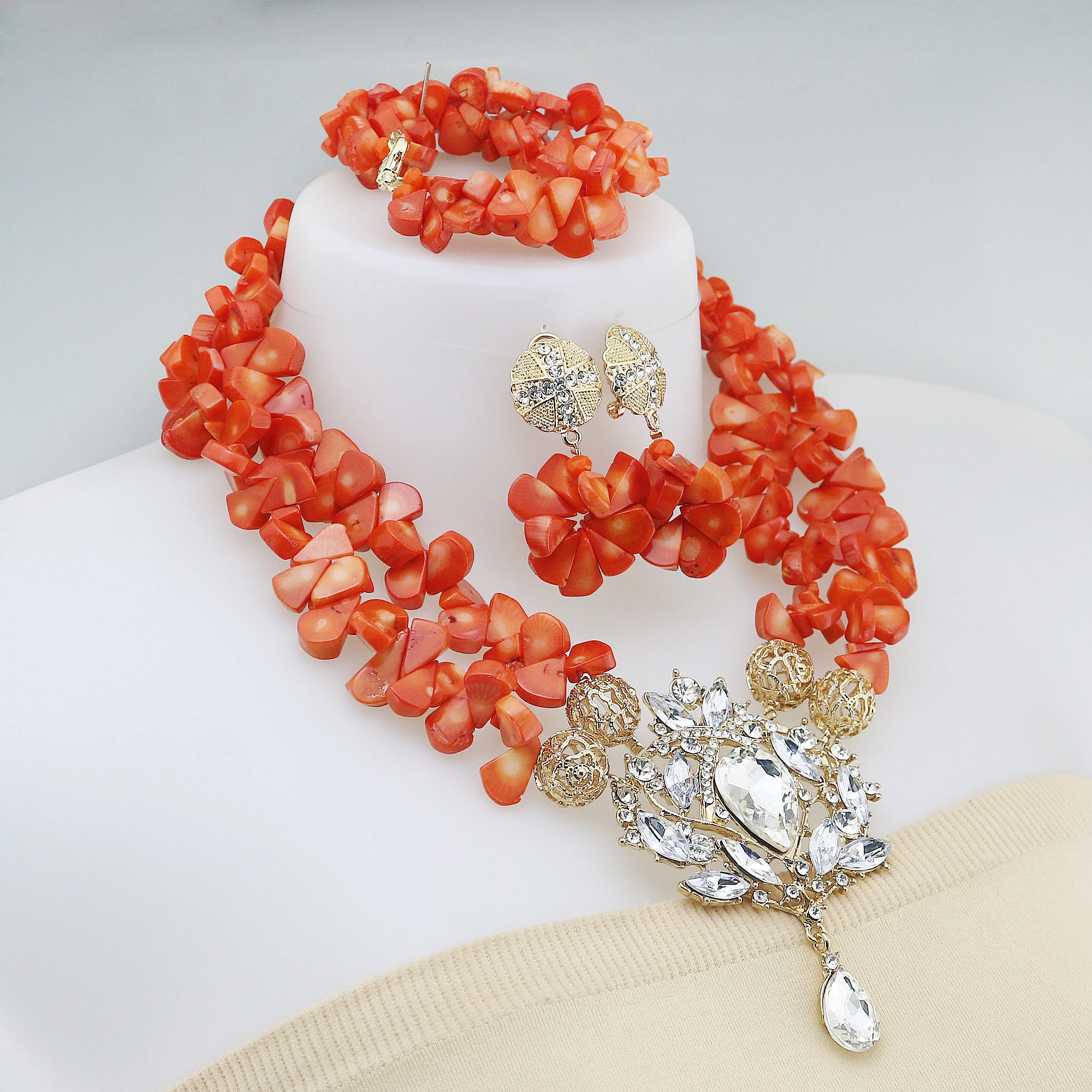 Latest New Orange Natural Coral Beads Sale Beads Jewelry Set Nigerian Wedding African Beads Jewelry Sets