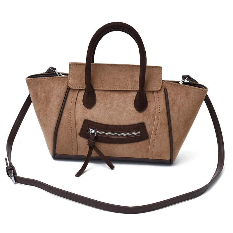 حقيبة يد مبتسمة على شكل جناح، حقيبة ذات سعة كبيرة من الجلد الناعم، حقيبة نسائية بسيطة من الجلد المخملي للتنقل للنساء #5