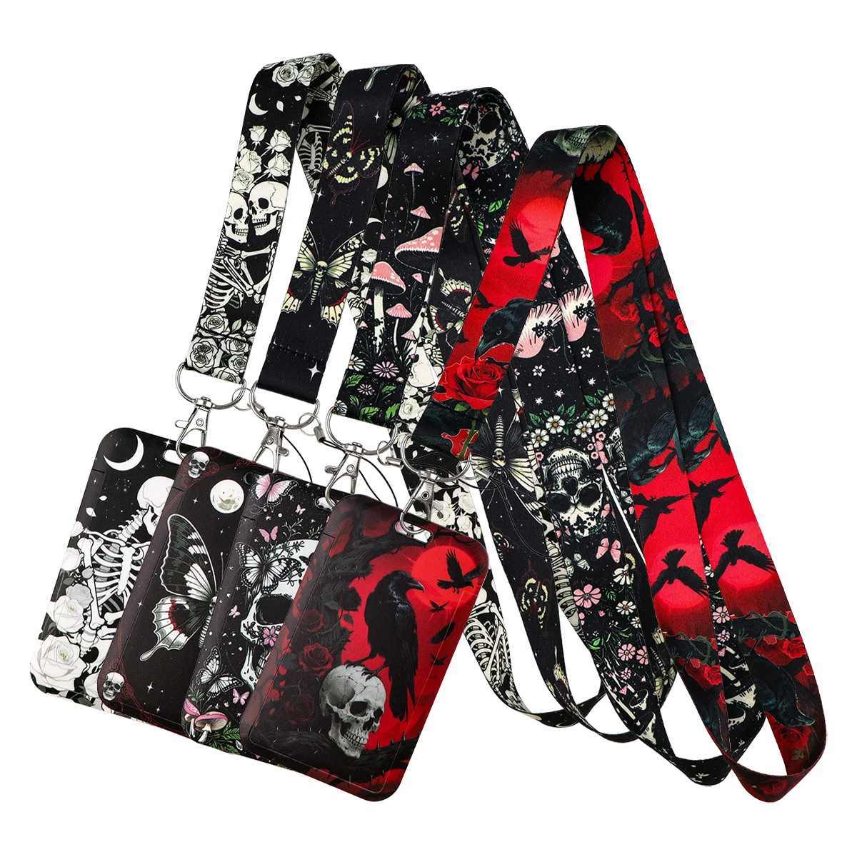 Moon Butterfly Skull Lanyard Neck Strap Keychain Card Cover Badge Holder Mobile Phone Hang Rope Keyring Anime Accessories Gifts