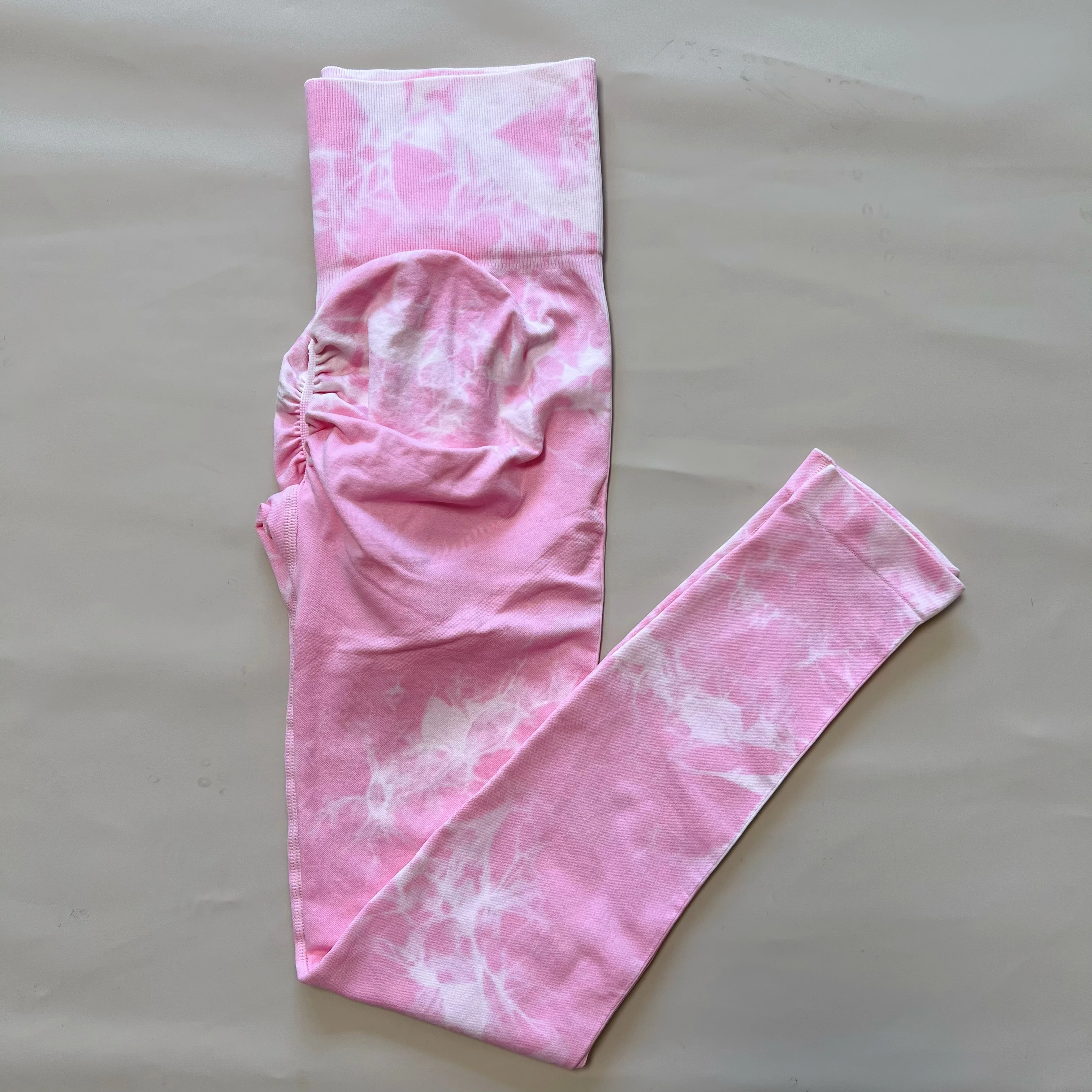 2 PCS Women Athletic Gym Leggings + Shorts Tie Dye Sports Workout Yoga Tights Butt Lifting Scrunch High Waist Yoga Pants