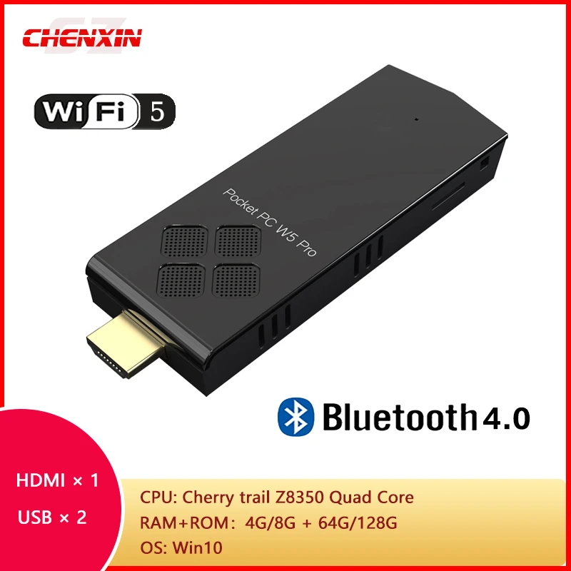 W5 Pro كمبيوتر صغير T5B TV Stick Win10 Linux Intel Z8350 رباعي النواة BT4.0 WIFI5 سطح مكتب صغير 4G/8G ROM 64G/128G ROM USB Pocket PC #1
