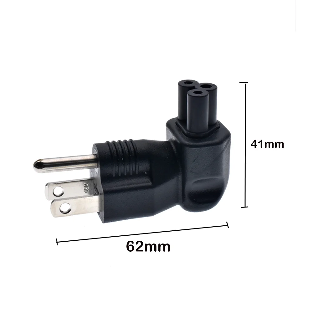 90 Degree 3 Prong Power Adapter, Up Angle 3 Pin NEMA 5-15P to IEC 320 C5 Female 10A / 125V Computer Power