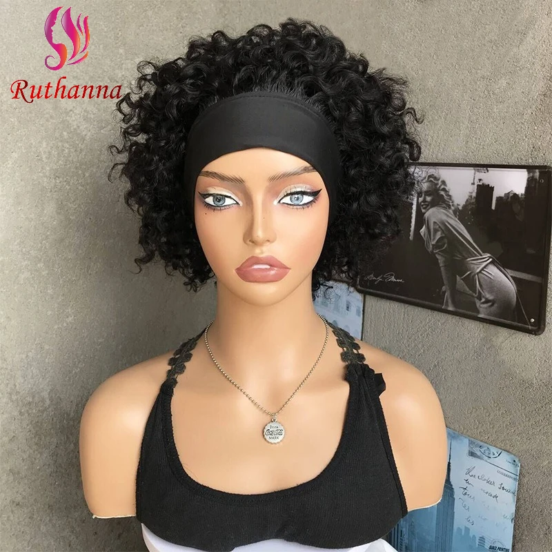 

Kinky Curly Headband Wig 100% Human Hair Short Curly Wigs Full Machine Brazilian Virgin Hair For Black Women Remy Natural Color