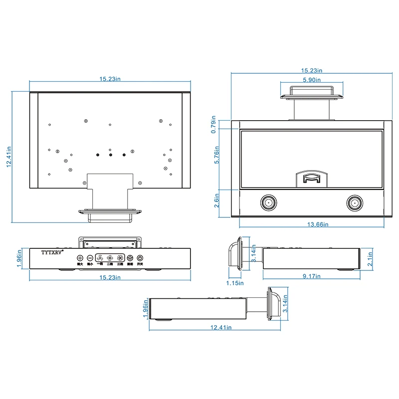 TYTXRV 블랙 터치 컨트롤 LED 캐러밴, RV 캠핑 트레일러, 모터홈 레인지 후드, OEM12V