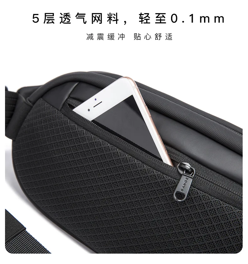 BANGE Big Capacity Waterproof Multifunction Crossbody Bag Men Shoulder Bag Male Sling Chest Bags For Waist Belt Matching