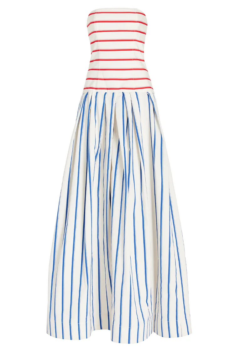 Flaxmaker 2025 Bandeau Striped Print Sling Maxi Dress Summer Off The Shoulder Party Vestidos Femme Holiday Dresses