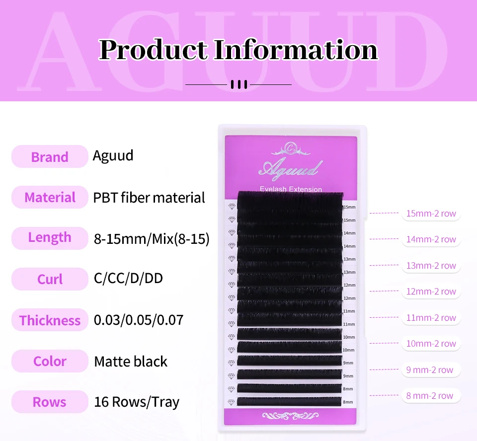 AGUUD Neue 2. klassische Wimpernverlängerung, individuelle Korea-PBT-Wimpern aus mattschwarzem, dunklem Kunstnerz, russisches Volumen, Kaschmir – Detail 3