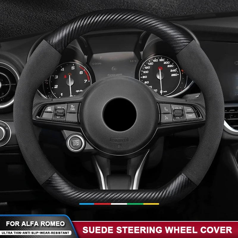

Suede Carbon Fibre Car Steering Wheel Cover For Alfa Romeo Giulia Stelvio Giulietta Mito Sportiva Tonale 159 147 156 4C 8C GT