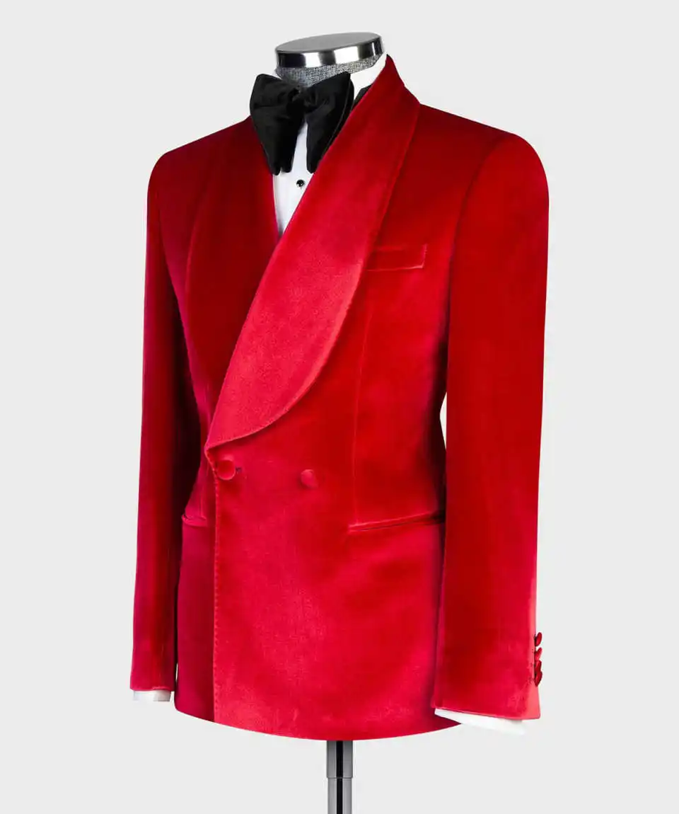 أنيقة المخملية الزفاف الرجال دعوى الرجال دعوى حزب البدلة 2-PCS ضئيلة مصممة خصيصا العريس وصيف المناسبات الرسمية حجم مخصص