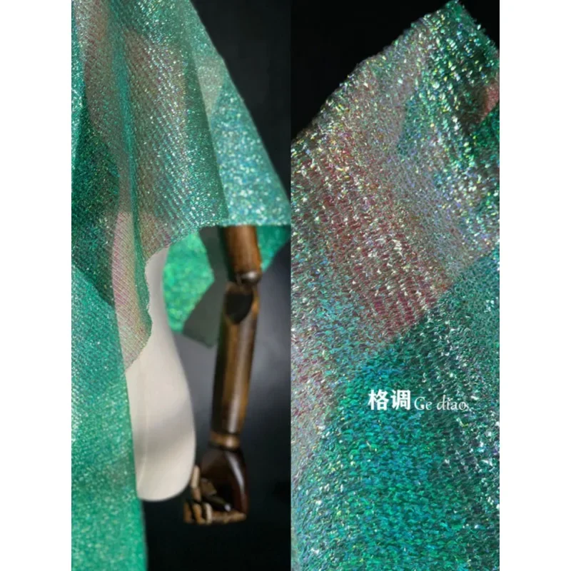 Laser Woven Illusion Mesh Gradient Designer Fabric DIY Stage Fashion Handmade Texture Glitter Fabric